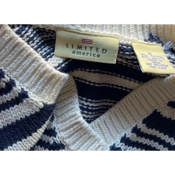 Vintage Limited America Sweater Women’s Sz Small Blue Cream Stripes Cotton - Picture 10 of 14